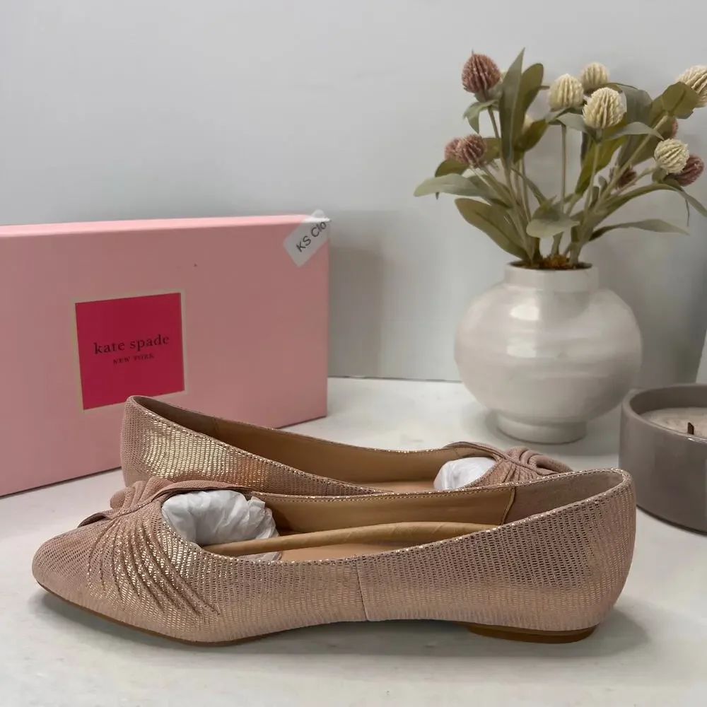 Kate Spade New York Nance Suede Flat Bow Detail Pointed-Toe Blush Women 8.5M